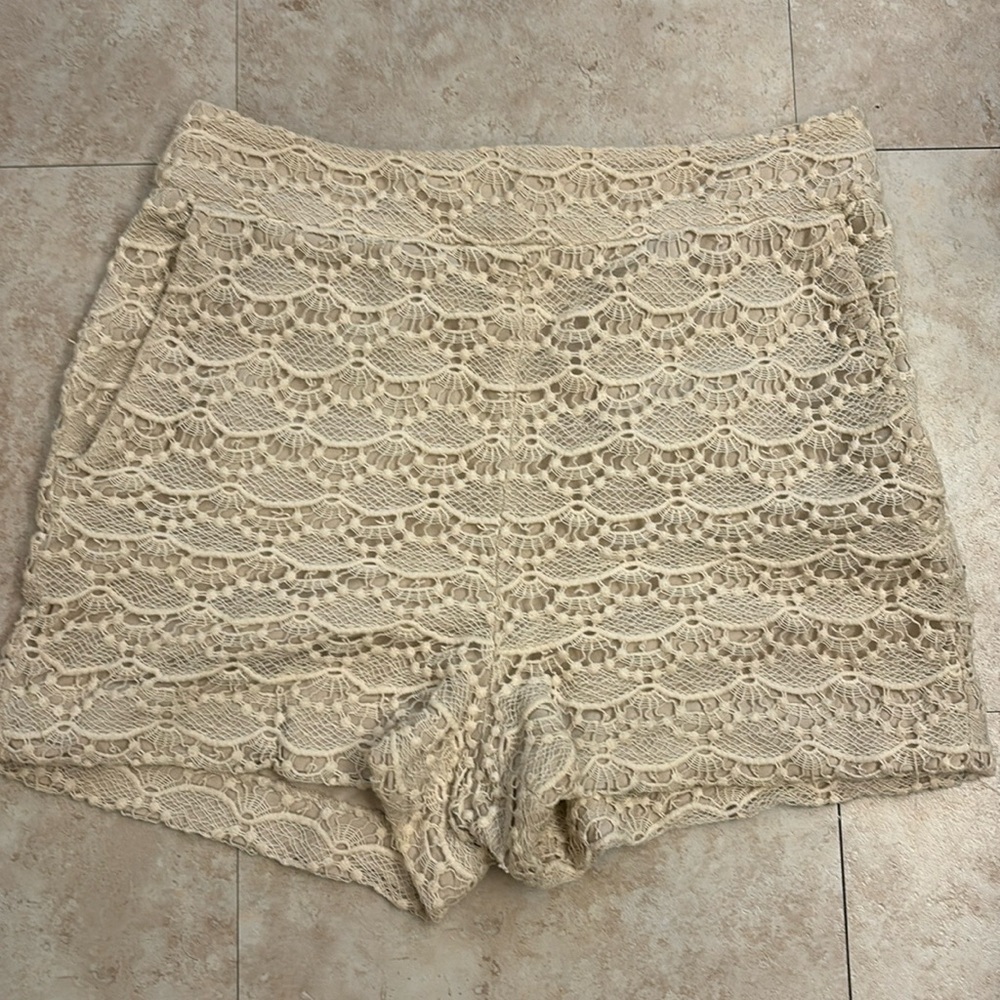 Express high waisted white crochet shorts